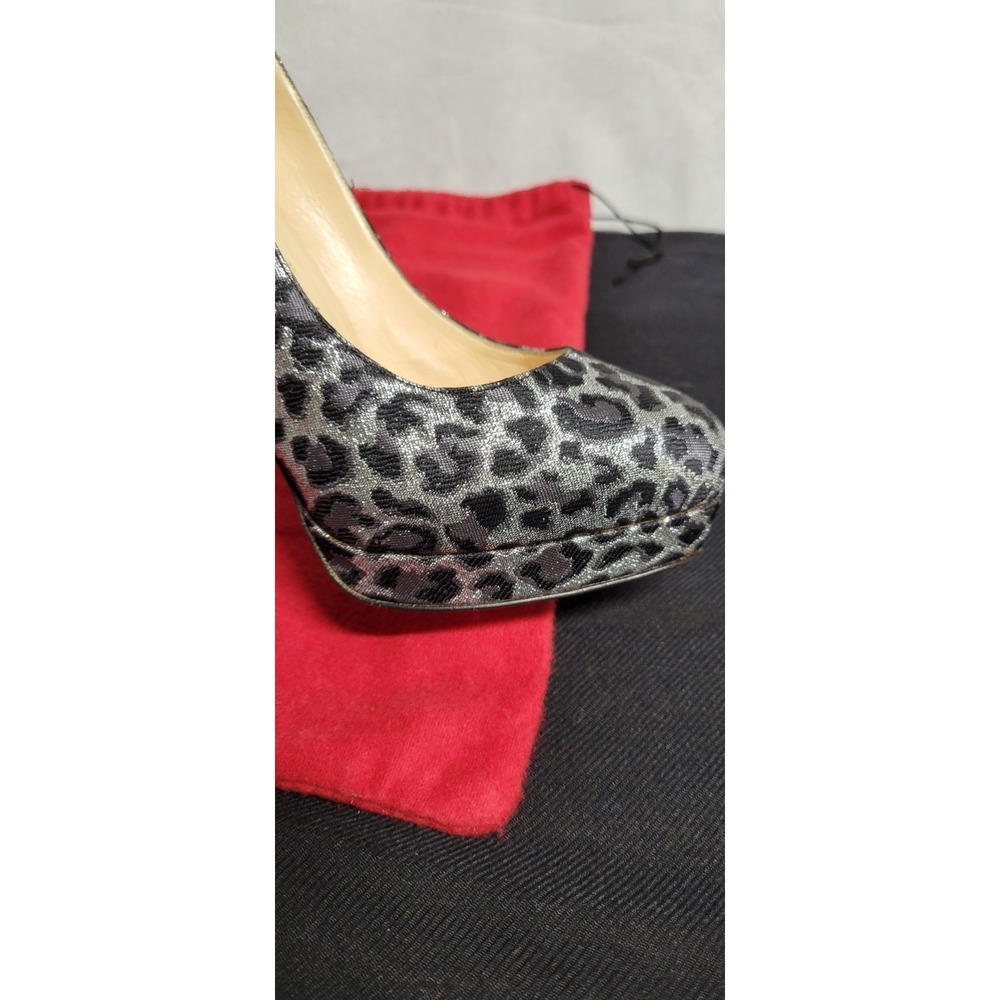 Silver And Black Animal Print Christian Louboutin Canvas Platform Pumps Size 40 - Picture 5 of 12